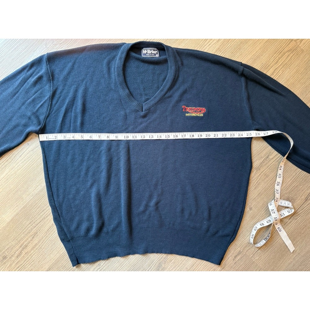 Vintage Triumph Motorcycles Sweater Mr Briar Made USA Navy Embroidered Pullover - Picture 3 of 5